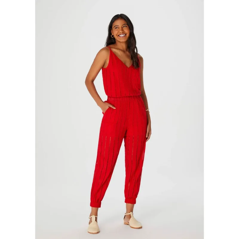 Calça Feminina Carrot Cintura Alta Em Laise - Vermelho XG