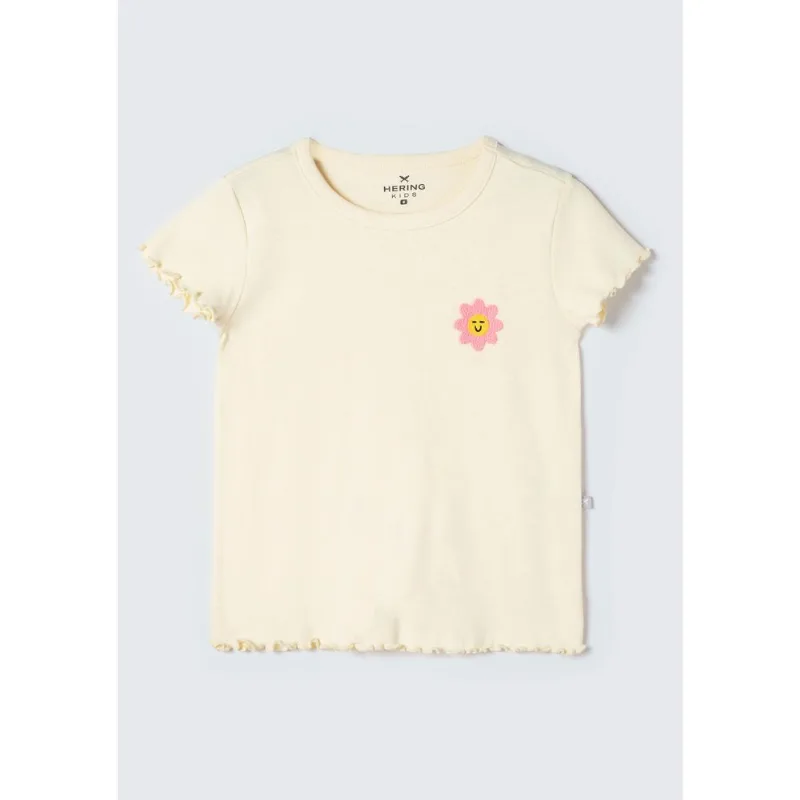 Blusa Infantil Menina Manga Curta Em Ribana Estampada - Amarelo 004