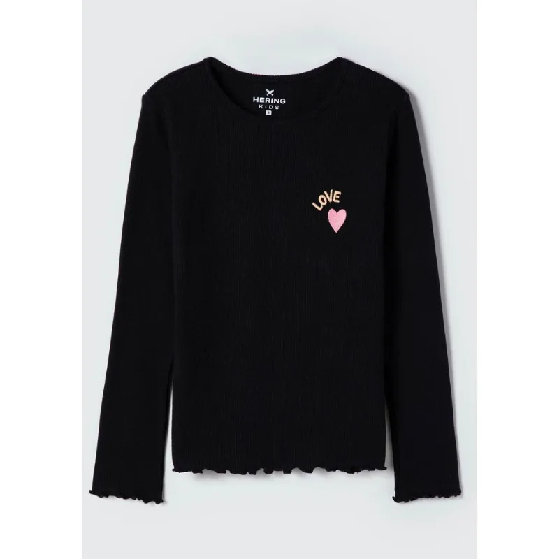 Blusa Infantil Menina Manga Longa Em Ribana - Preto 010