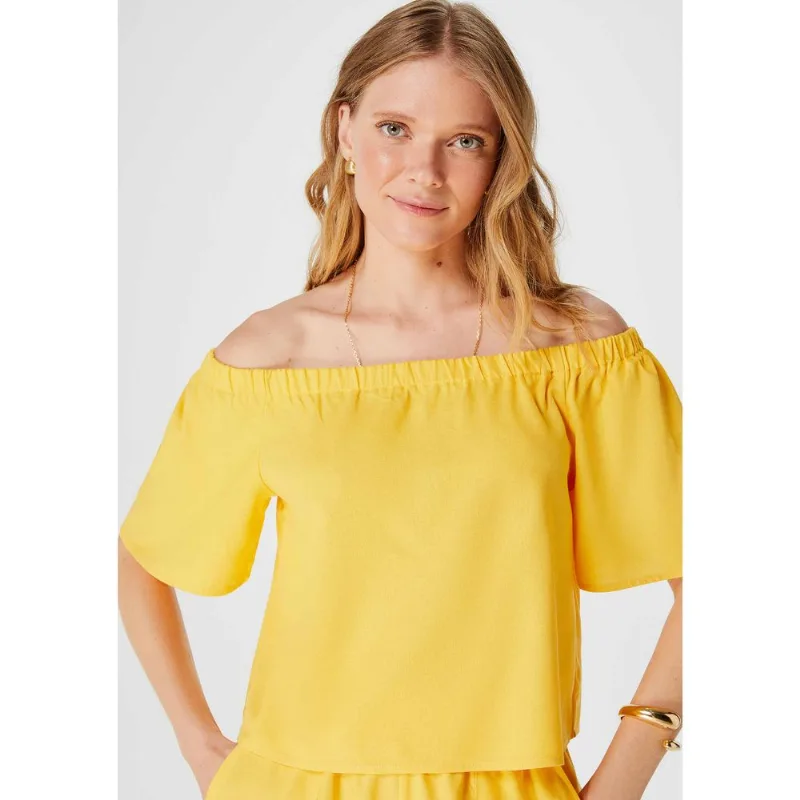 Blusa Feminina Ombro a Ombro Com Elástico - Amarelo XP