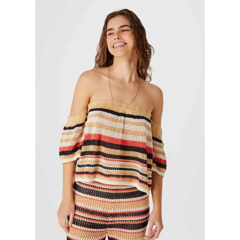 Blusa Feminina Ombro a Ombro Em Tricô - Bege G