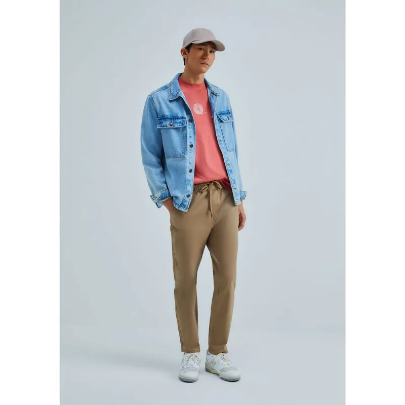 Calça Básica Masculina Jogger Em Sarja Com Elastano - Marrom XXG