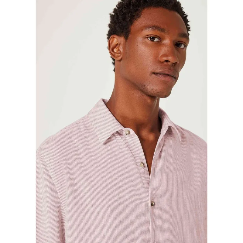 Camisa Masculina Manga Curta Fio Tinto Listrada Em Linho - Rosa XG