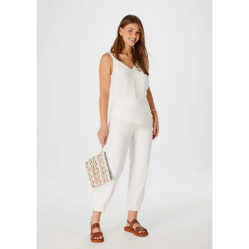 Calça Feminina Carrot Cintura Alta Em Viscose - Off white 040