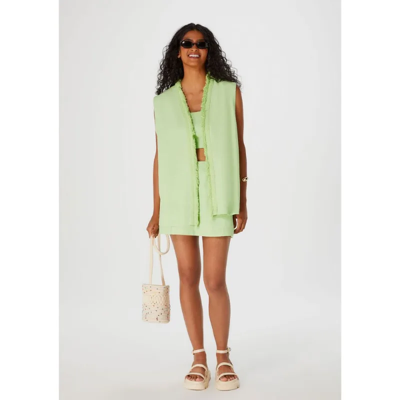 Colete Feminino Em Algodão Com Franja - Verde XP