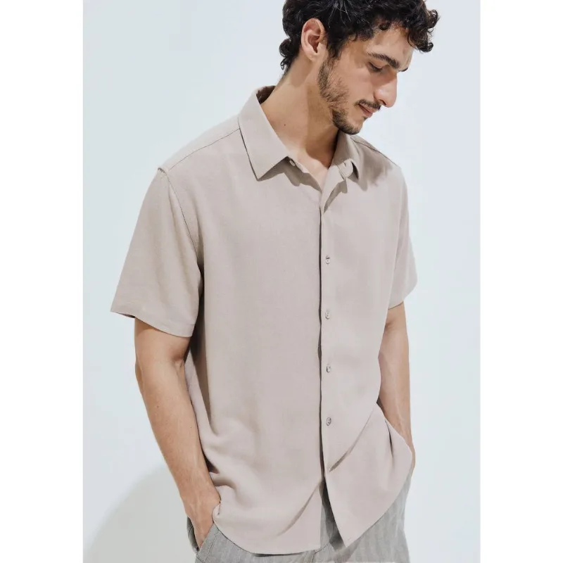 Camisa Masculina Manga Curta Regular - Bege XXG
