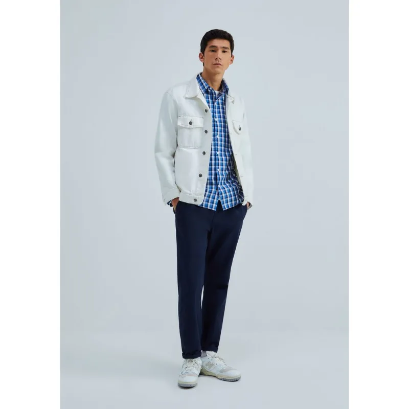 Calça Básica Masculina Jogger Em Sarja Com Elastano - Azul P