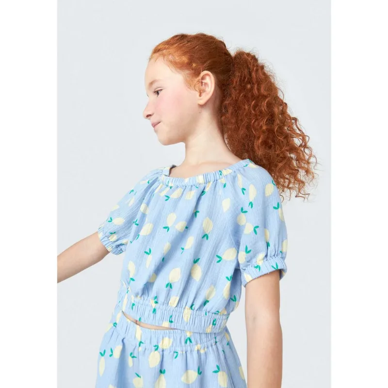 Blusa Infantil Menina Manga Curta Estampada - Azul 012