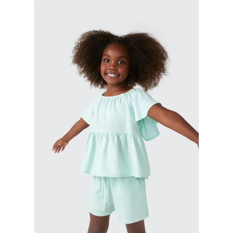 Blusa Bata Infantil Menina Com Linho - Verde 014