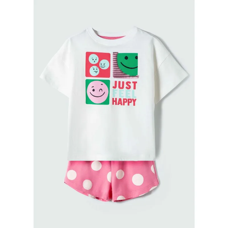 Conjunto Infantil Menina Curto Estampado - Off white 014