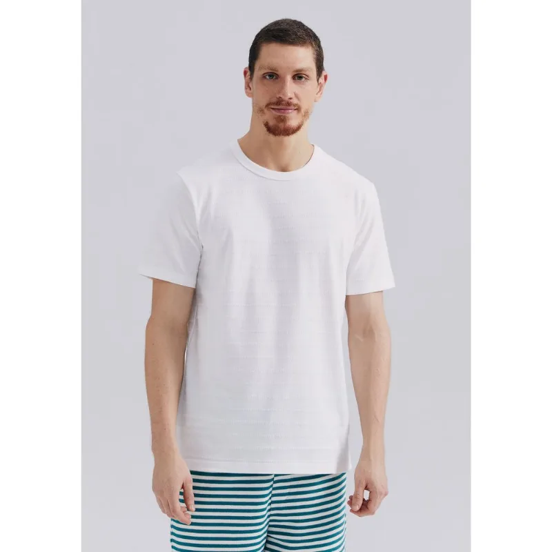 Camiseta Masculina Manga Curta Em Malha Texturizada - Off white M