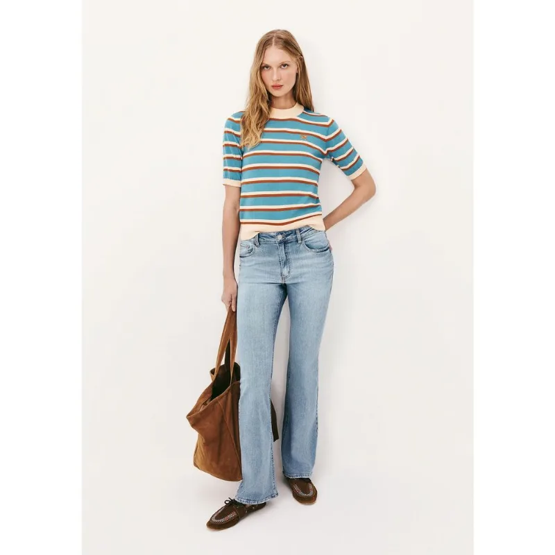 Calça Jeans Básica Feminina Flare Cintura Média Com Elastano - Azul 046