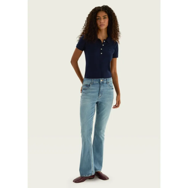 Calça Jeans Básica Feminina Cintura Média Flare Petit - Azul 044