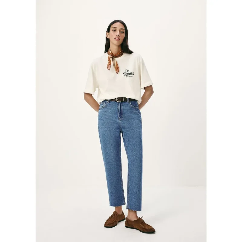 Calça Jeans Básica Feminina Reta Cintura Alta Barra A Fio - Azul 042