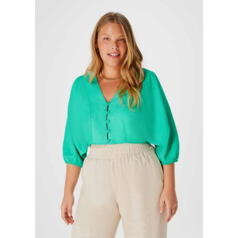 Blusa Feminina Manga Bufante Com Botões - Verde XP