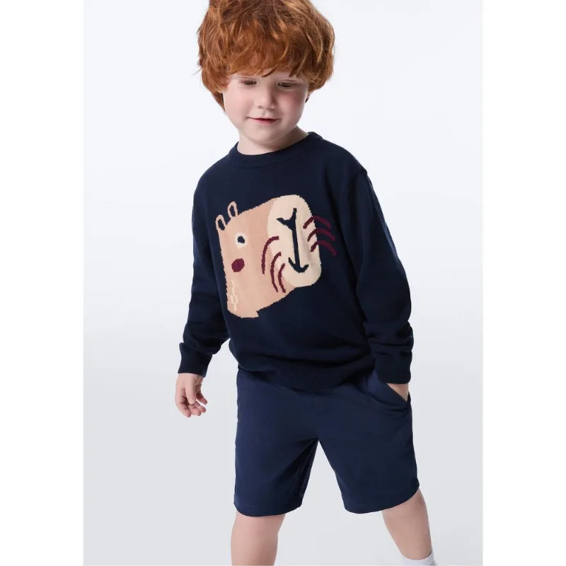Bermuda Infantil Menino Toddler Chino Em Sarja - Azul 003
