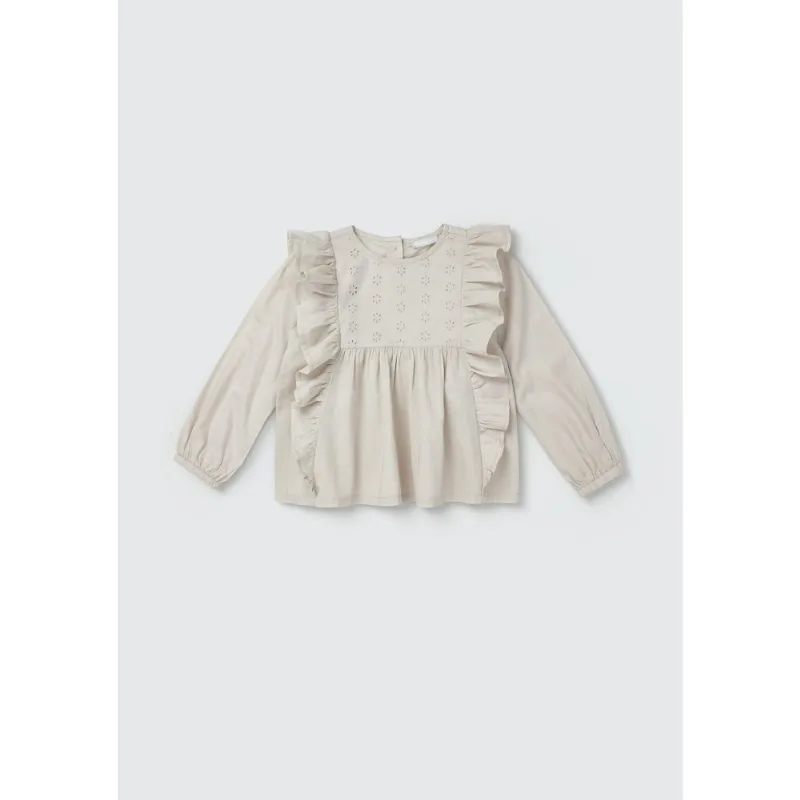 Blusa Bata Infantil Menina Toddler Com Babados - Bege 001