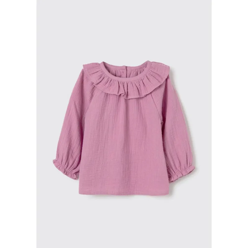 Blusa Bata Bebê Menina Manga Longa Com Babado - Roxo 06M