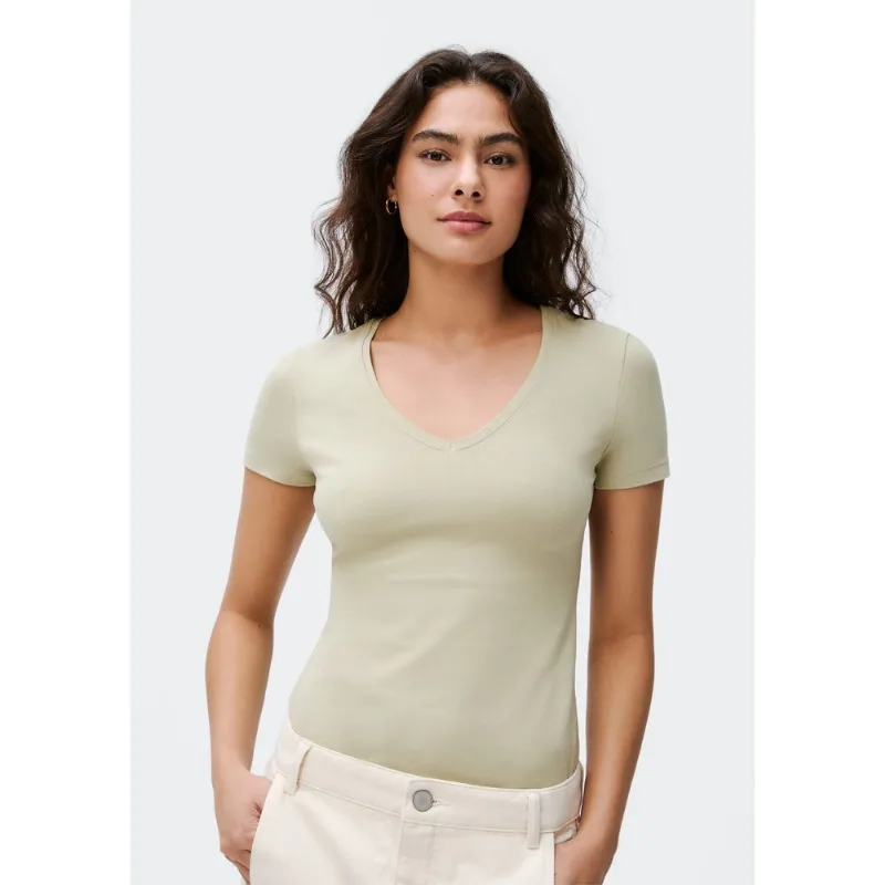 Blusa Básica Feminina Slim Decote V - Verde P