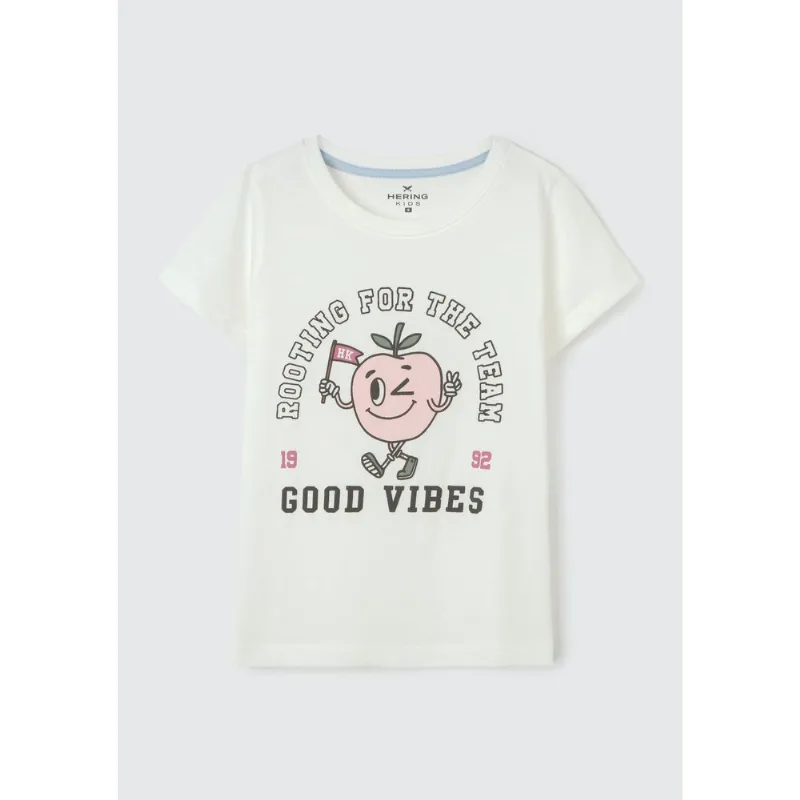 Blusa Infantil Menina Manga Curta Com Estampa - Off white 014