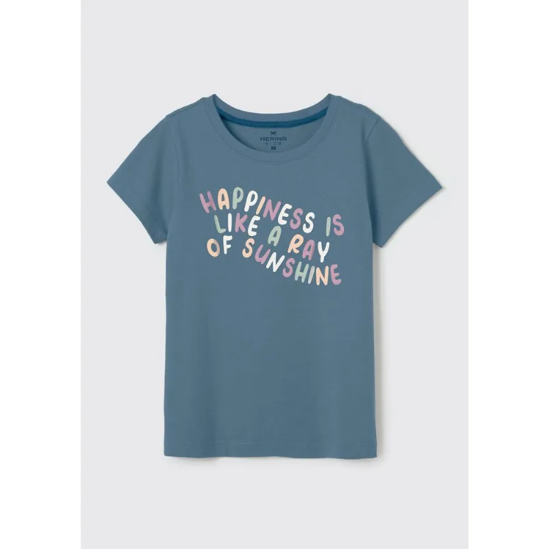 Blusa Infantil Menina Manga Curta Com Estampa - Azul 014