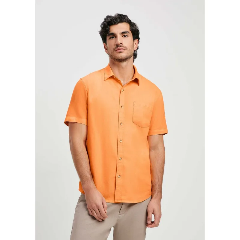 Camisa Básica Masculina Manga Curta Slim Em Linho - Laranja XXG