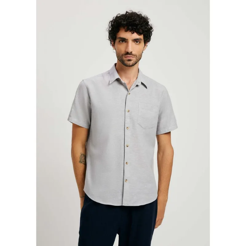 Camisa Masculina Manga Curta Fio Tinto Em Linho - Cinza M