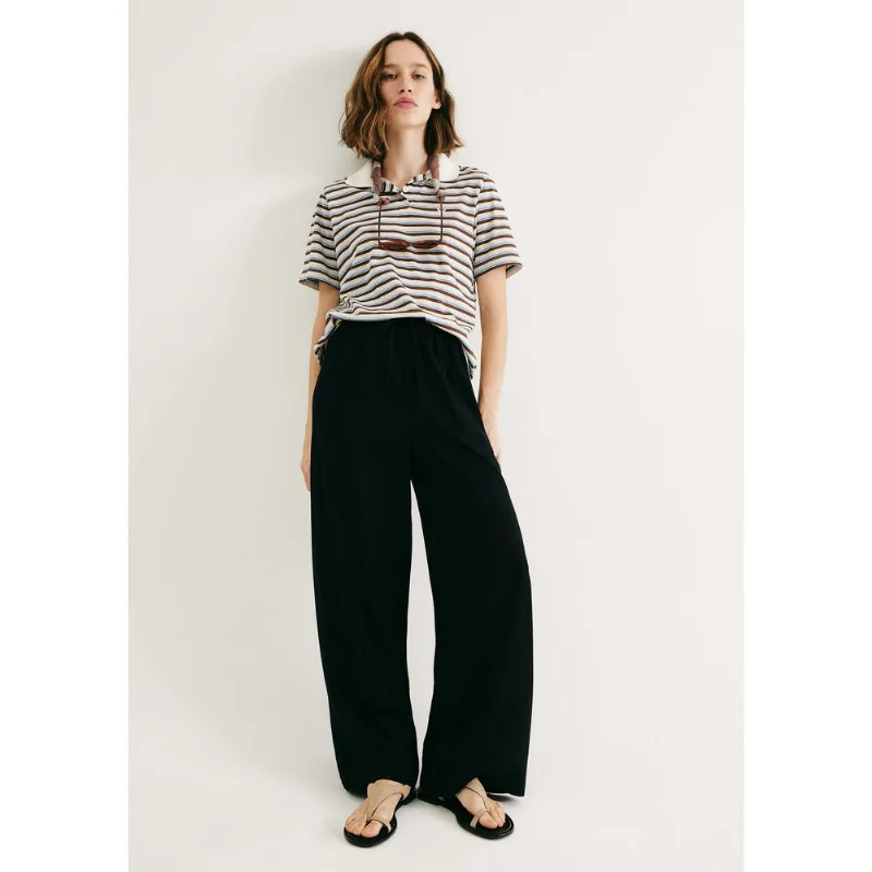 Calça Feminina Reta Cintura Alta Com Linho - Preto XP