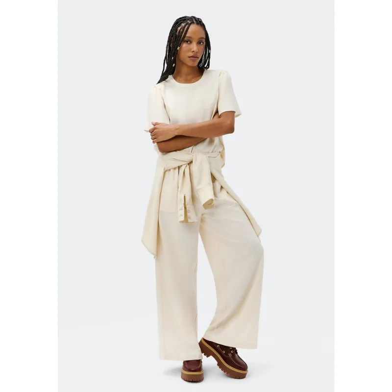 Calça Feminina Reta Cintura Alta Com Linho - Off white M