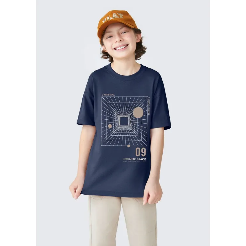Camiseta Infantil Menino Manga Curta Com Estampa Localizada - Azul 014