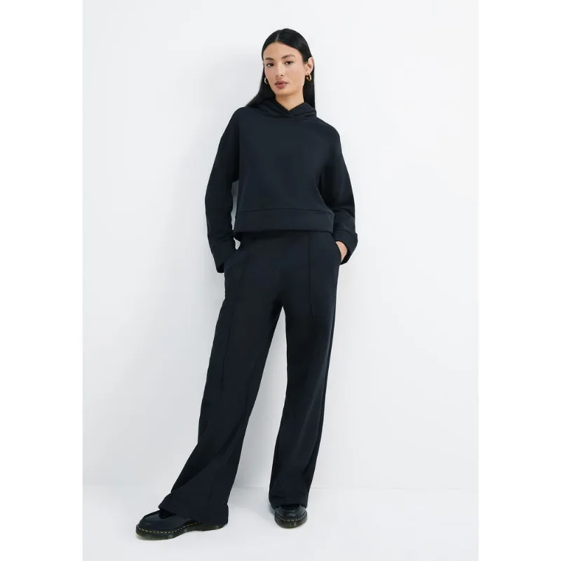 Calça Feminina Pantalona Cintura Alta Em moletom Peluciado - Preto XG