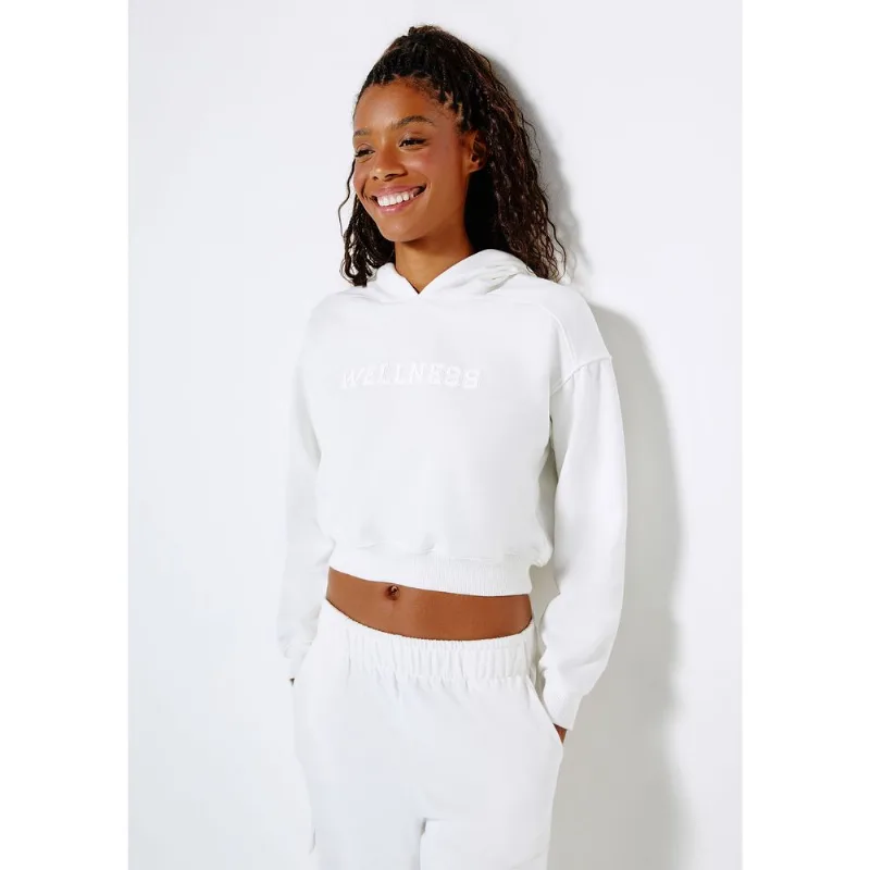 Blusão Esportivo Feminino Cropped Em Moletom - Off white G