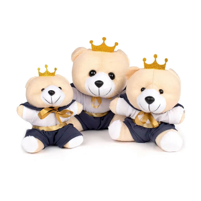 Kit Urso de Pelúcia Príncipe Menino com 3 Unidades Pequeno Médio e Grande