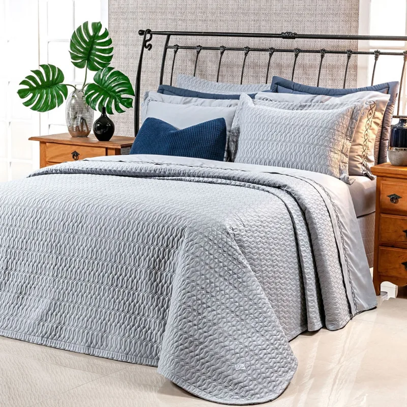 Cobre Leito Queen Size 400 Fios Egípcio Azul 100% Algodão + Jogo de Cama - 7 Peças