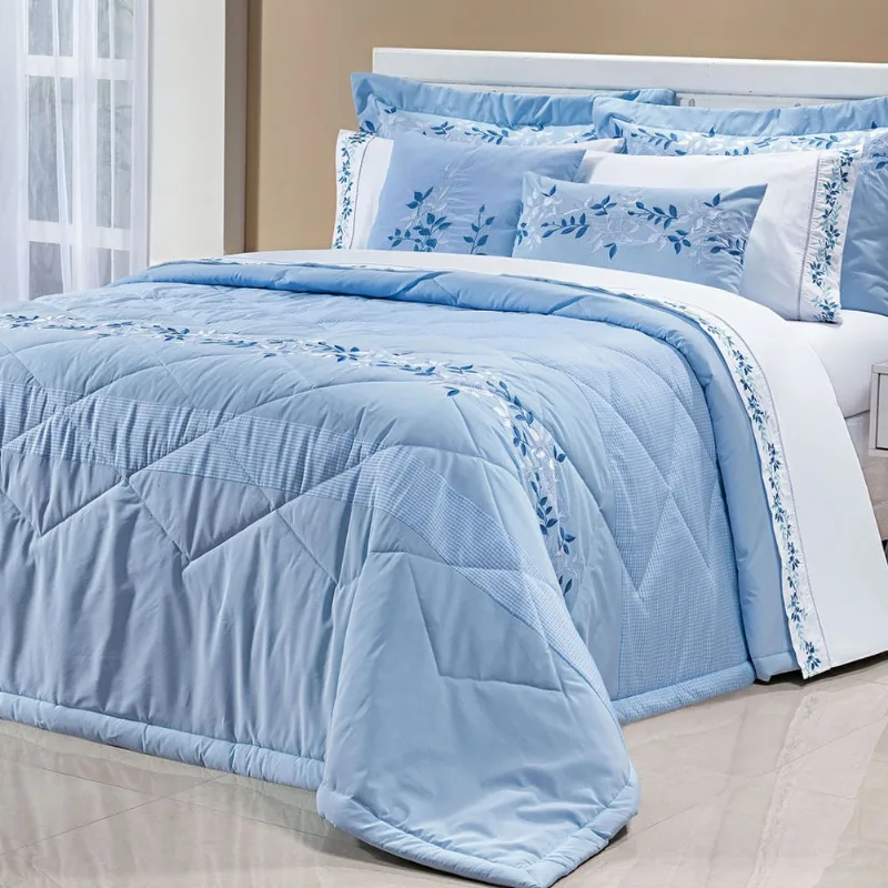 Cobre Leito King Size Azul 100% Algodão 200 Fios 7 Peças 2,80m x 2,70m