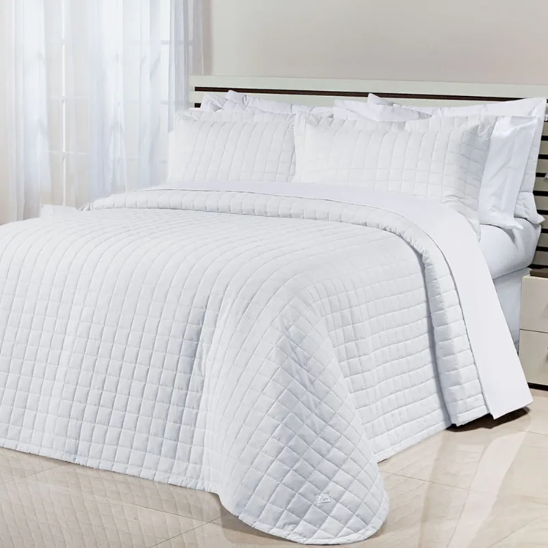 Cobre Leito Clássico Queen Azul 200 Fios 100% Algodão 3 Peças 2,60m x 2,40m