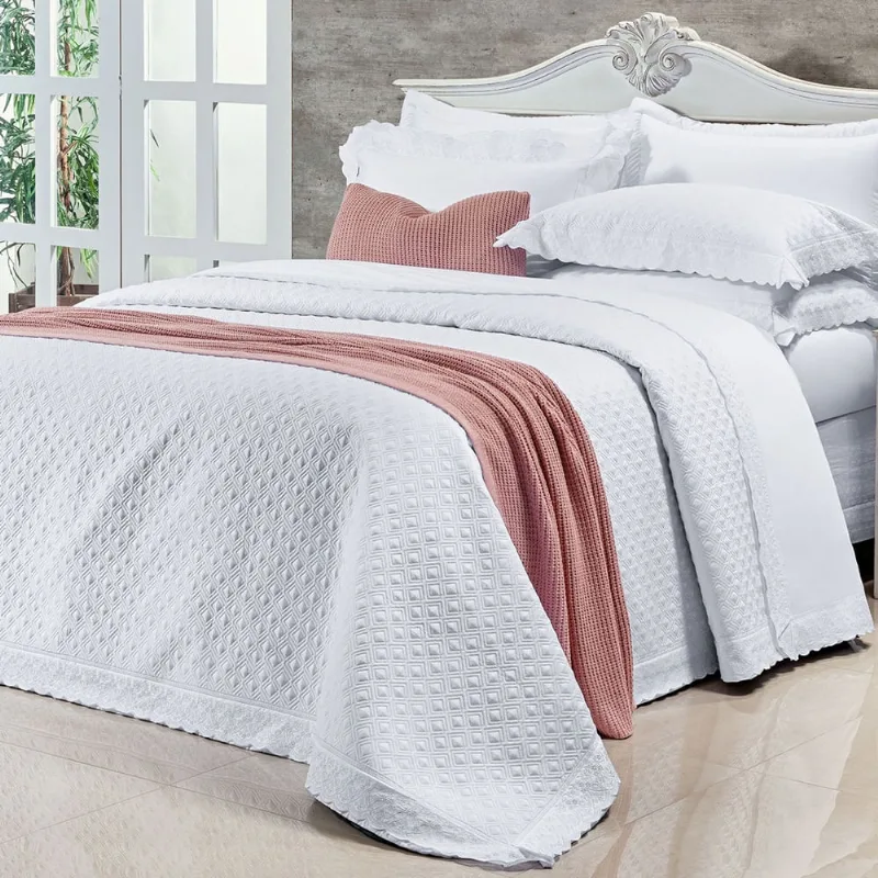 Cobre Leito Queen Size Branco 400 Fios Egípcio 100% Algodão + Jogo de Cama - 7 Peças
