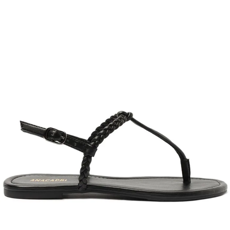 Sandália Rasteira Preta Trançada Slim C 00294 0312 0005 Anacapri
