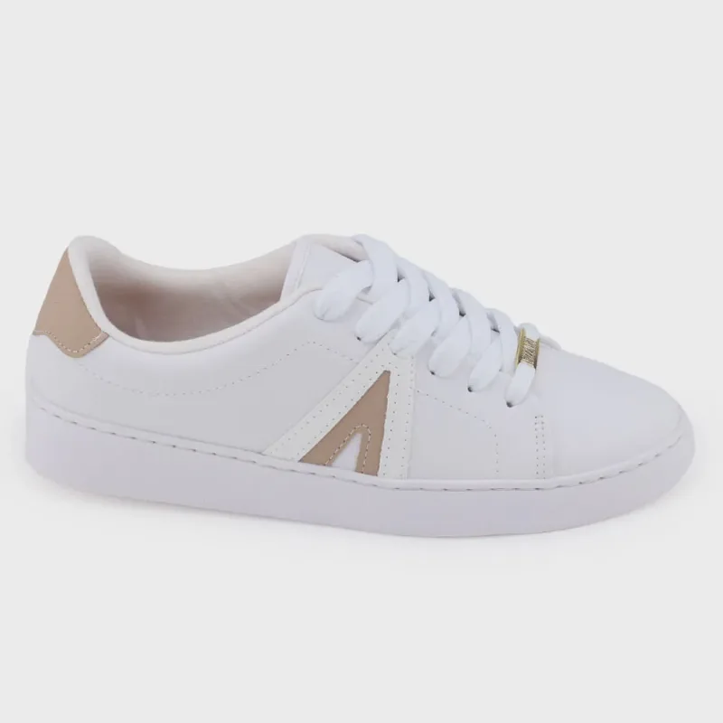 Tênis Vizzano Casual 1214.1032 branco recortes bege cadarço