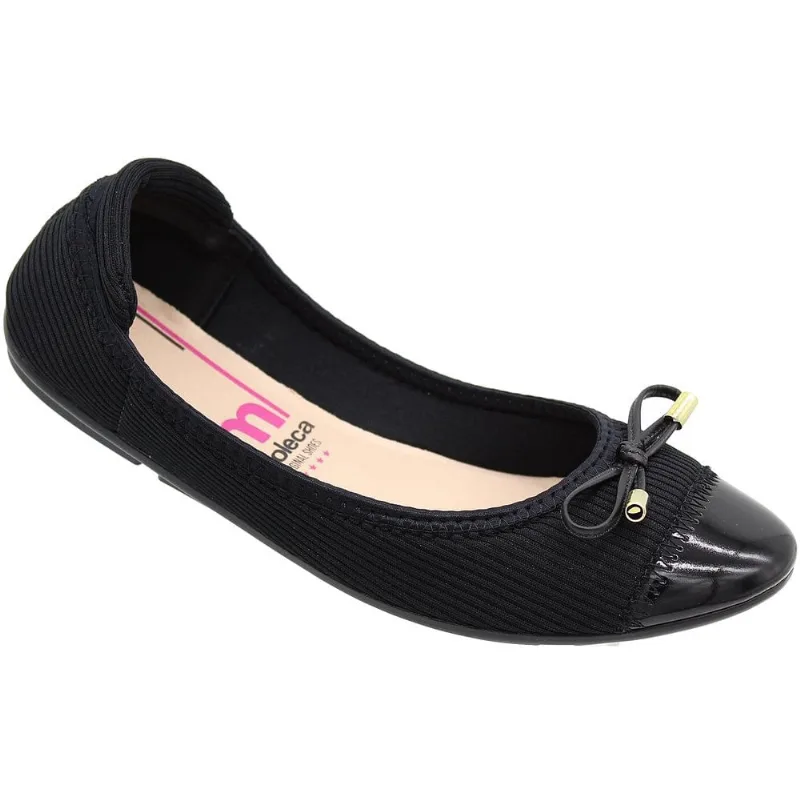 Sapatilha Moleca Knit Bico Redondo Curva Leve Aplique Laço Feminina