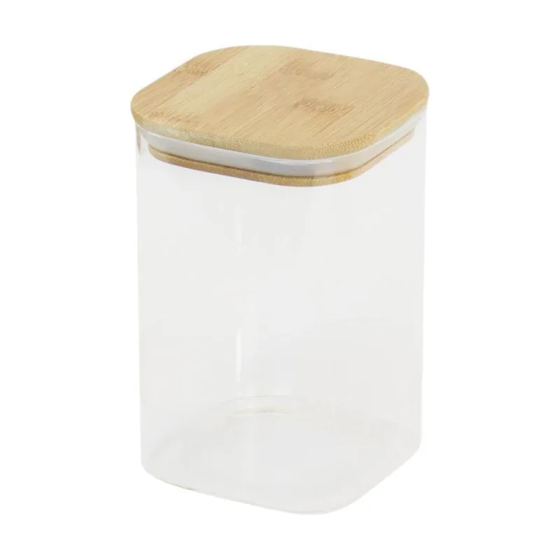 Pote Hermético Quadrado de Vidro em Borossilicato 1100ML com Tampa de Bambu para Cozinha - OUTRAS - Agro