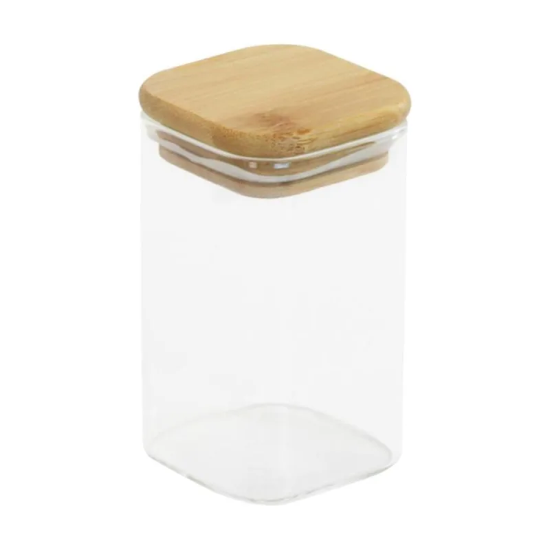 Pote Hermético Quadrado de Vidro Borossilicato com Tampa de Bambu 250ML - OUTRAS