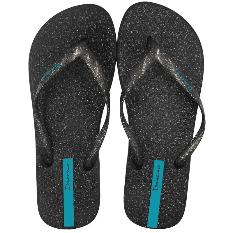 Chinelo de Dedo Ipanema Infantil Juvenil Preto e Azul com Glitter