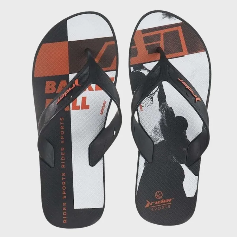 Chinelo De Dedo Rider Infantil Street Joy Preto Laranja
