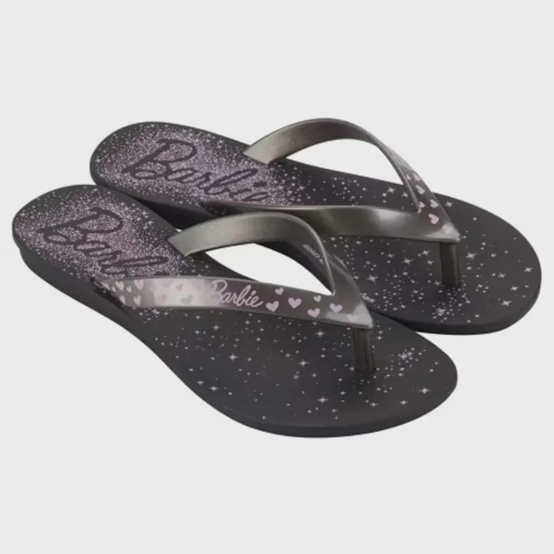 Chinelo Infantil Barbie Faces Preto Prata Grendene Kids 22673-AP949