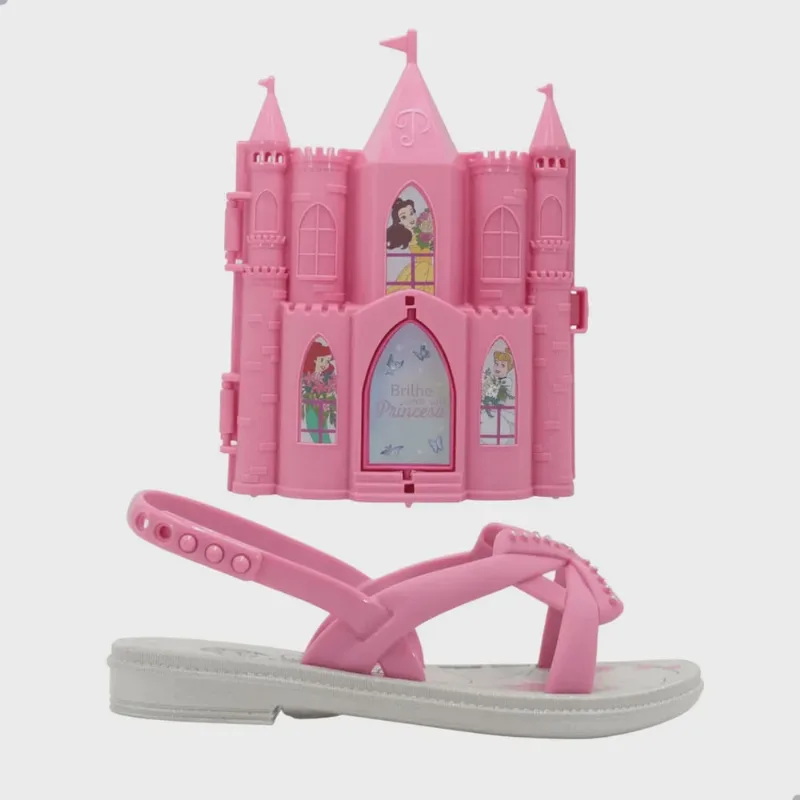 Sandália Grendene Disney Castelo Real Infantil Cinza Rosa