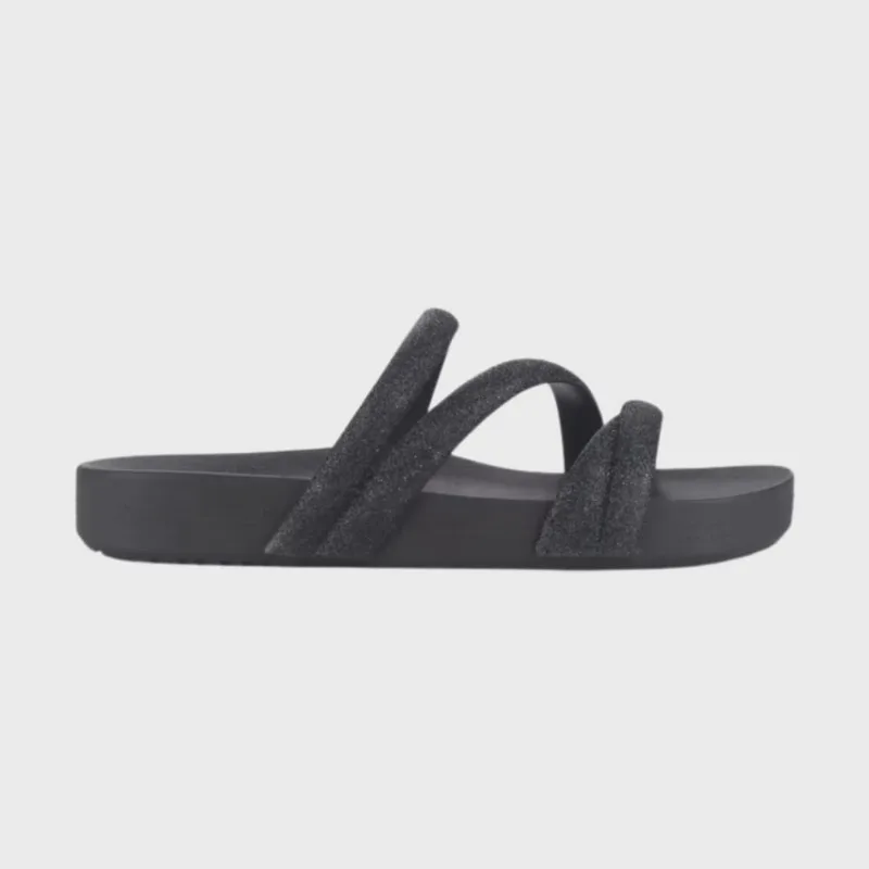 Chinelo Slide Zaxy Glitter Feminino Bege Preto