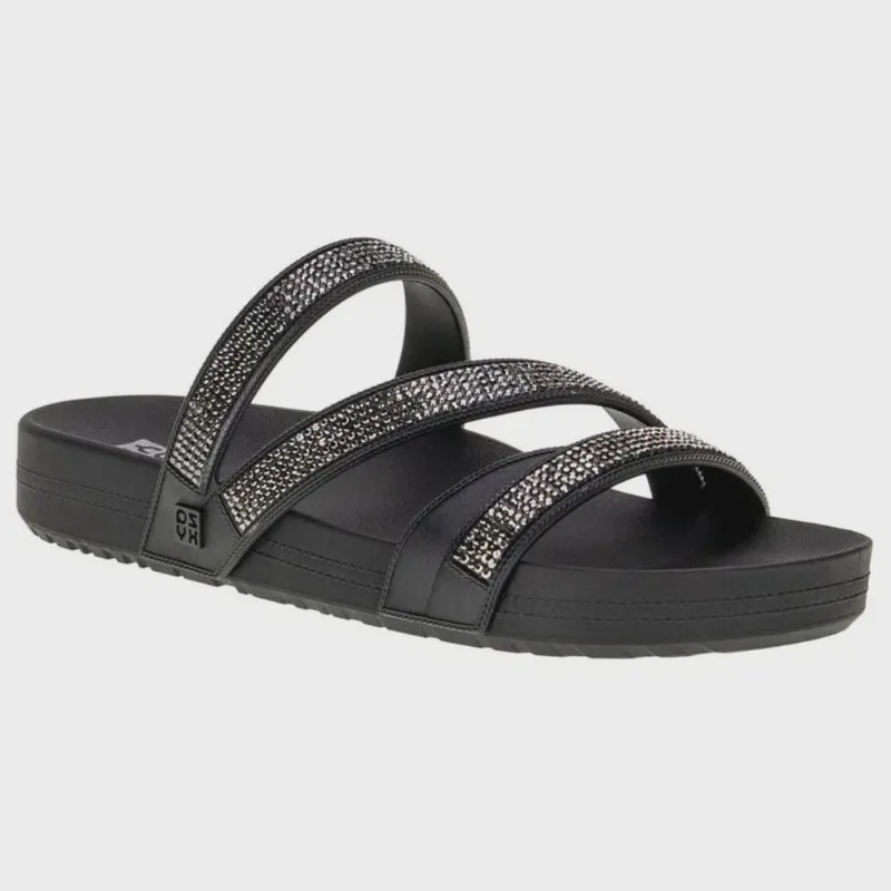 Chinelo Slide Zaxy Glow Brilho Casual Feminina Preta