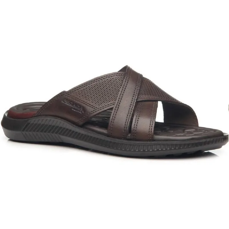 Chinelo Pegada Em Couro Ref 133158-02 Marrom Escuro 043