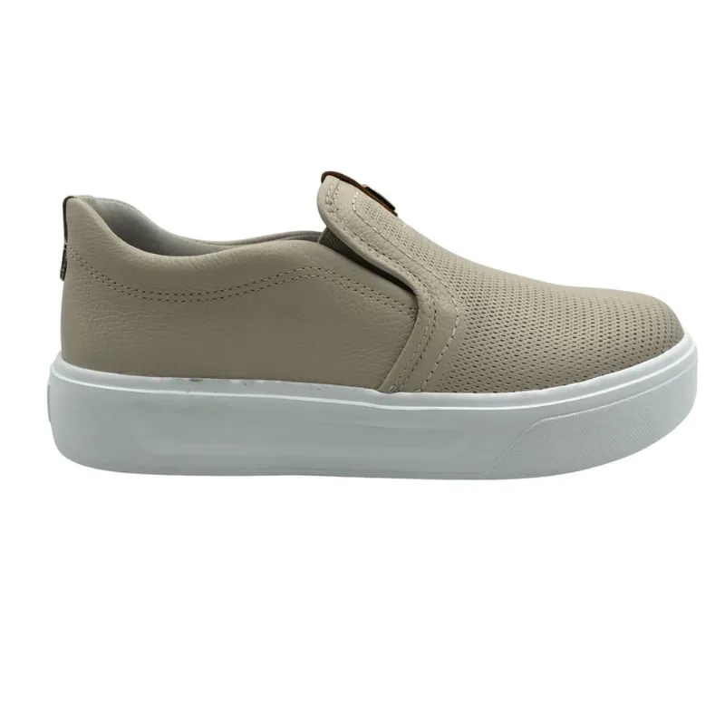 Tênis Pegada Feminino Slip On Couro Bege 211210 - pegada